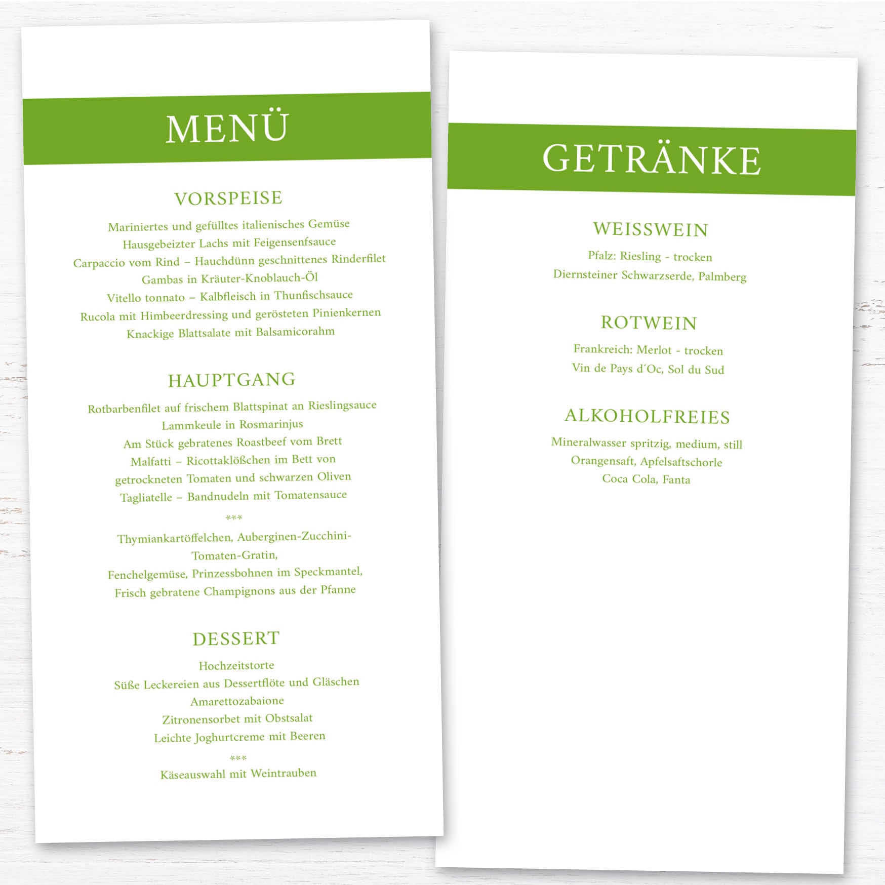 Menükarten: Genuss in Grün - Individuelle Einladung